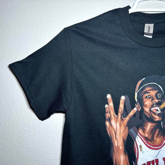 Michael Jordan Three Peat Chicago Bulls T-Shirt Gildan Heavy Cotton Small Black - Picture 5 of 8